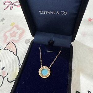 Tiffany Diamond And Turquoise Round Pendant Necklace